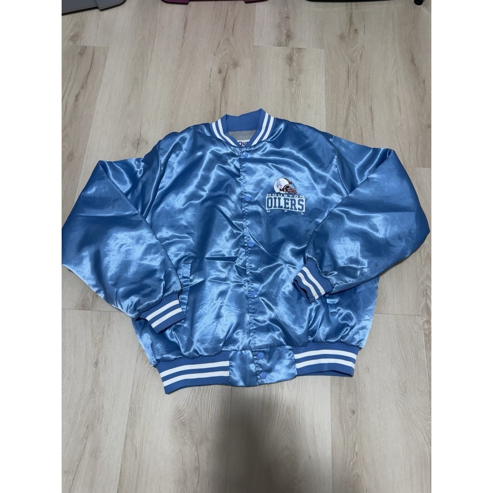 Vintage 80s Chalk Line Houston Oilers NFL Football Satin Snap Jacket Men's XL